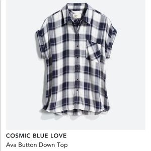 Cosmic Blue Love, Ava Button Down Shirt, Size Small, Blue and White Plaid